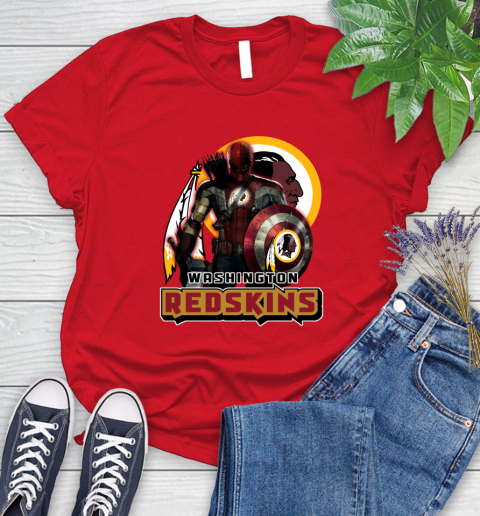 NFL Captain America Thor Spider Man Hawkeye Avengers Endgame Football Washington Redskins Women's T-Shirt 9