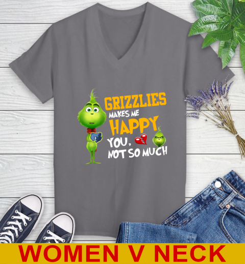 NBA Memphis Grizzlies Makes Me Happy You Not So Much Grinch Basketball Sports Women's V-Neck T-Shirt 11