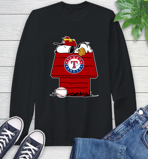 MLB Texas Rangers Snoopy Woodstock The Peanuts Movie Baseball T Shirt Long Sleeve T-Shirt 2