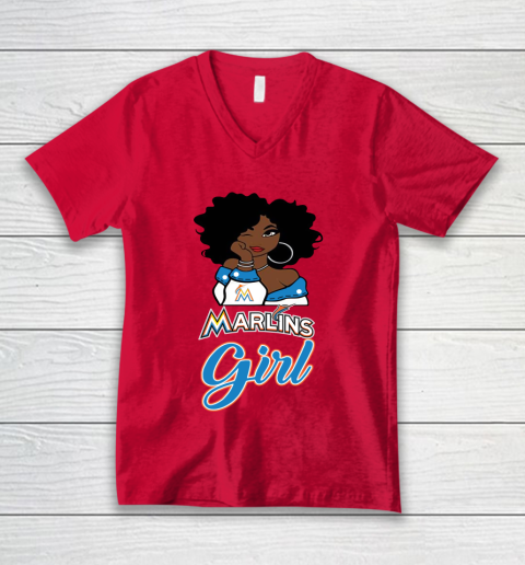 Miami Marlinss Girl MLB V-Neck T-Shirt 7