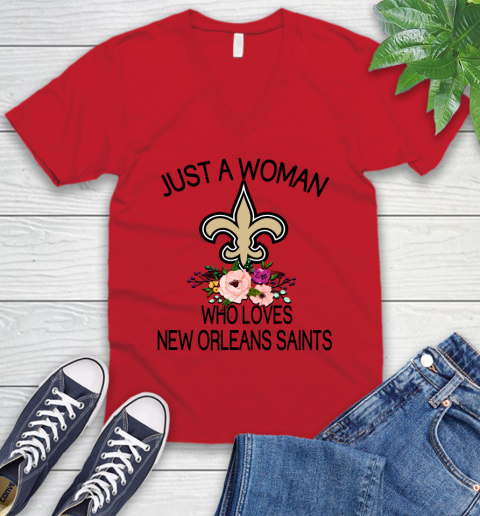 NFL Just A Woman Who Loves New Orleans Saints Football Sports V-Neck T-Shirt 4