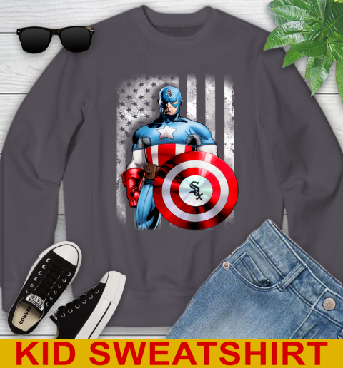 Chicago White Sox MLB Baseball Captain America Marvel Avengers American Flag Shirt Youth Sweatshirt 5