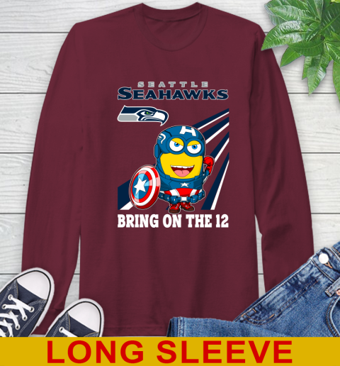NFL Football Seattle Seahawks Captain America Marvel Avengers Minion Shirt Long Sleeve T-Shirt 7