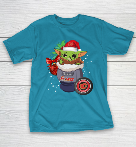 Calgary Flames Christmas Baby Yoda Star Wars Funny Happy NHL T-Shirt 8