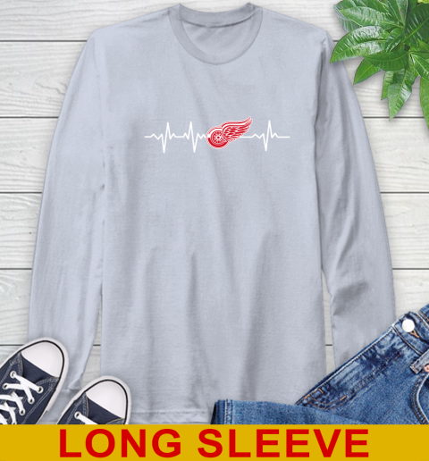 Detroit Red Wings NHL Hockey Heart Beat Shirt Long Sleeve T-Shirt 6