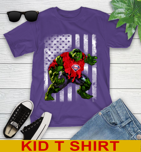 Philadelphia Phillies Hulk Marvel Avengers MLB Baseball American Flag Youth T-Shirt 3