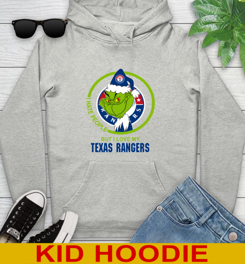 Texas Rangers MLB Christmas Grinch I Hate People But I Love My Favorite Baseball Team Youth Hoodie