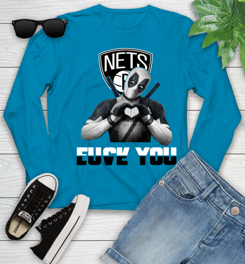 NBA Brooklyn Nets Deadpool Love You Fuck You Basketball Sports Youth Long Sleeve 8