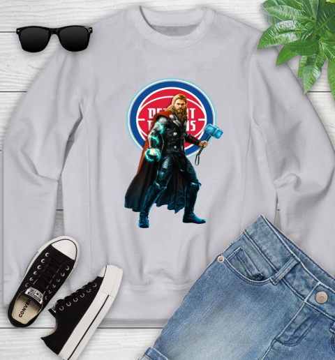NBA Thor Avengers Endgame Basketball Detroit Pistons Youth Sweatshirt 4