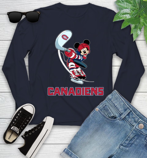 NHL Hockey Montreal Canadiens Cheerful Mickey Mouse Shirt Youth Long Sleeve 3