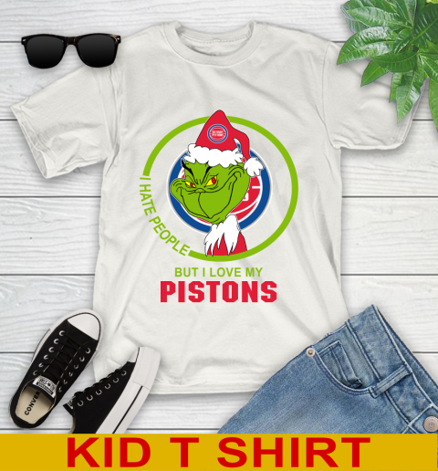 Detroit Pistons NBA Christmas Grinch I Hate People But I Love My Favorite Basketball Team Youth T-Shirt