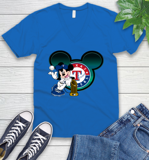 MLB Texas Rangers The Commissioner's Trophy Mickey Mouse Disney V-Neck T-Shirt 6