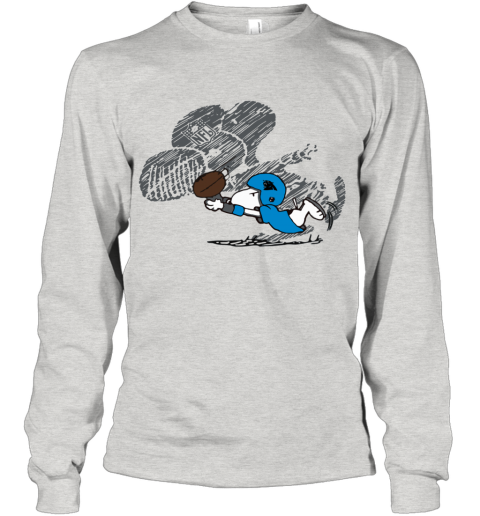 kmkr carolina panthers snoopy plays the football game youth long sleeve 50 front ash