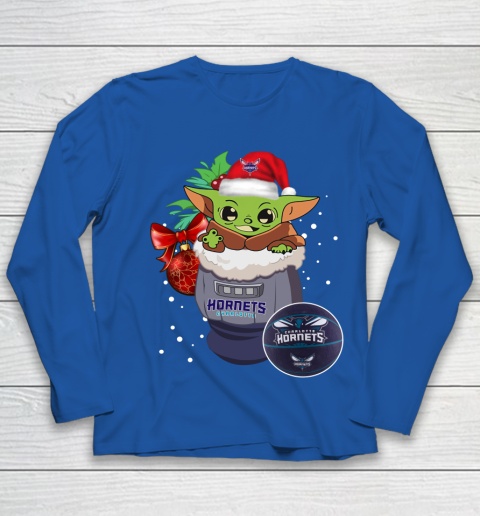 Charlotte Hornets Christmas Baby Yoda Star Wars Funny Happy NBA Youth Long Sleeve 9
