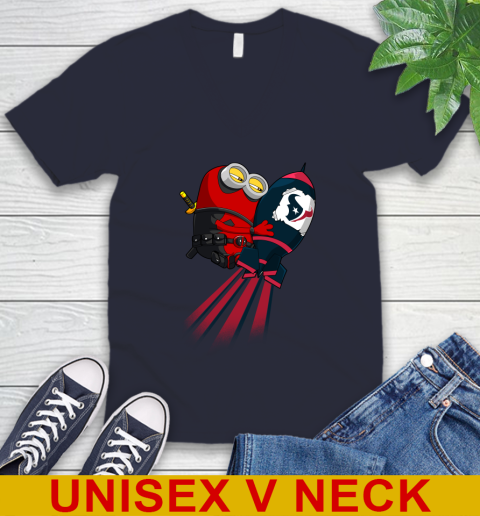 NFL Football Houston Texans Deadpool Minion Marvel Shirt V-Neck T-Shirt 2