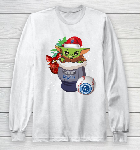 Kansas City Royals Christmas Baby Yoda Star Wars Funny Happy MLB Long Sleeve T-Shirt 2