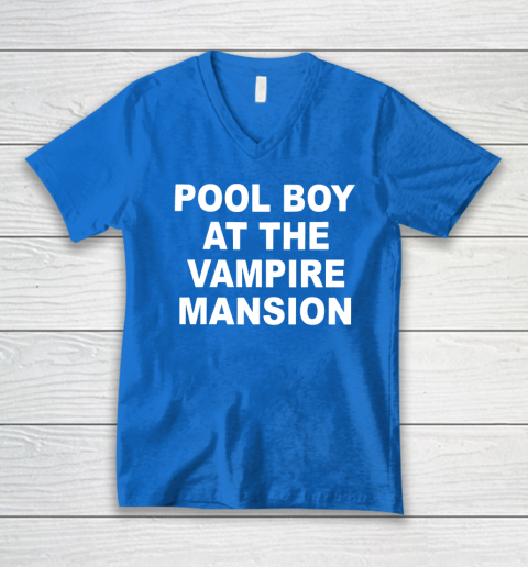 Pool Boy At The Vampire Mansion V-Neck T-Shirt 4