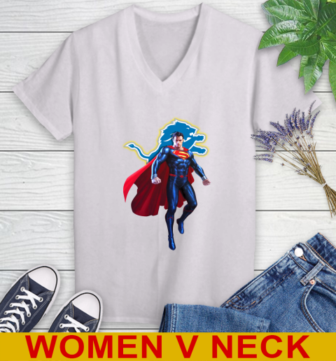 NFL Superman DC Sports Football Detroit Lions Women's V-Neck T-Shirt