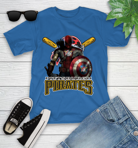 MLB Captain America Thor Spider Man Hawkeye Avengers Endgame Baseball Pittsburgh Pirates Youth T-Shirt 9