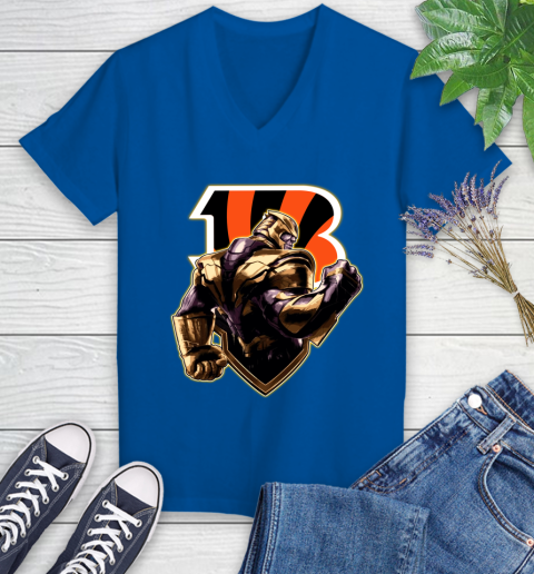 NFL Thanos Avengers Endgame Football Sports Cincinnati Bengals Women's V-Neck T-Shirt 10