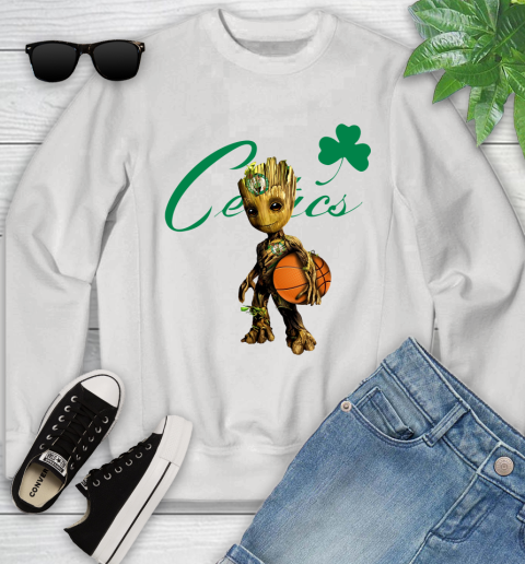 Boston Celtics NBA Basketball Groot Marvel Guardians Of The Galaxy Youth Sweatshirt