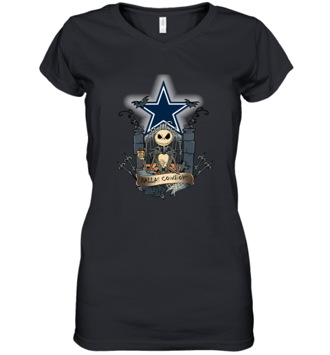Dallas Cowboys Jack Skellington This Is Halloween NFL Women's V-Neck T-Shirt