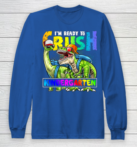Next Level t shirts I m Ready To Crush Kindergarten T Rex Dino Holding Pencil Back To School Long Sleeve T-Shirt 6