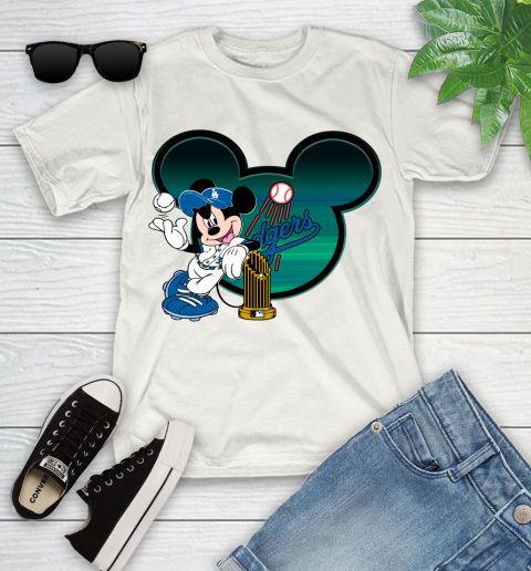 MLB Los Angeles Dodgers The Commissioner's Trophy Mickey Mouse Disney Youth T-Shirt