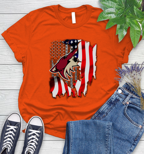 Arizona Coyotes NHL Hockey American Flag Women's T-Shirt 3