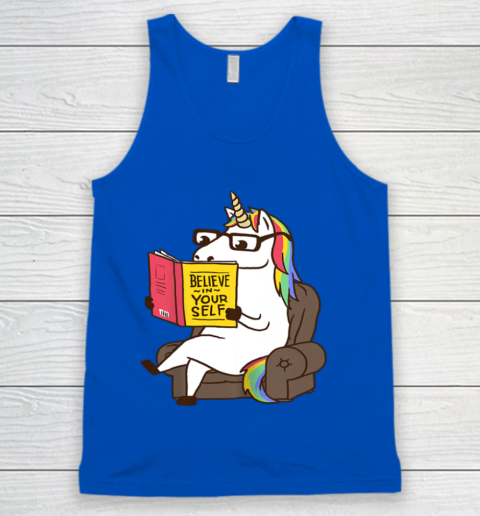 Unicorn Shirt Believe in Yourself Motivational Book Lover Tank Top 5