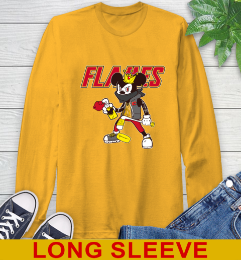 Calgary Flames NHL Hockey Mickey Peace Sign Sports Long Sleeve T-Shirt 3