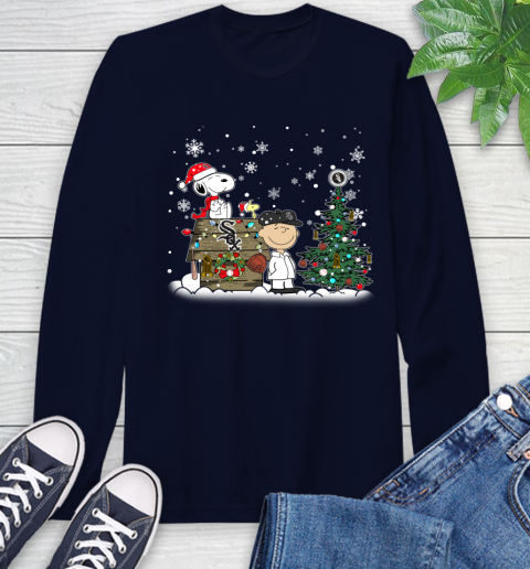 MLB Chicago White Sox Snoopy Charlie Brown Christmas Baseball Commissioner's Trophy Long Sleeve T-Shirt 3