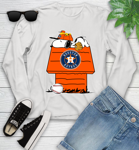 MLB Houston Astros Snoopy Woodstock The Peanuts Movie Baseball T Shirt Youth Long Sleeve