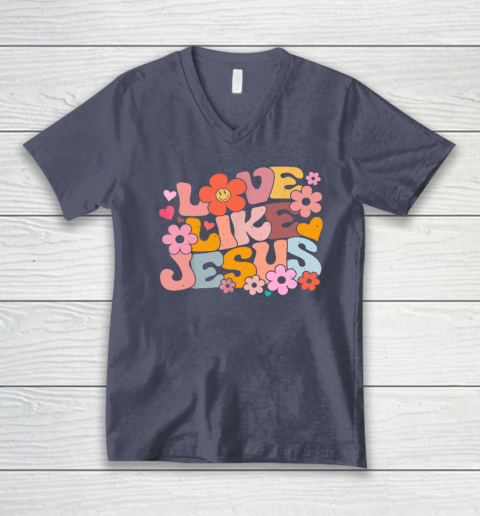 Love Like Jesus Christian Bible Verse Trendy Floral Heart V-Neck T-Shirt 6
