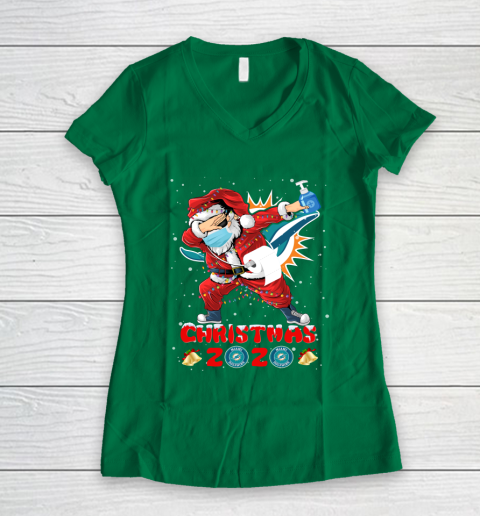 Miami Dolphins Funny Santa Claus Dabbing Christmas 2020 NFL Women's V-Neck T-Shirt 3
