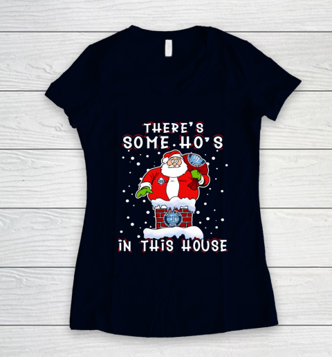 Tampa Bay Rays Christmas There Is Some Hos In This House Santa Stuck In The Chimney MLB Women's V-Neck T-Shirt 2