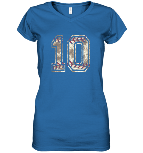 ct61 baseball jersey number 10 vintage distressed women v neck t shirt 39 front royal