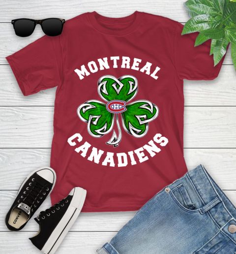 NHL Montreal Canadiens Three Leaf Clover St Patrick's Day Hockey Sports Youth T-Shirt 14