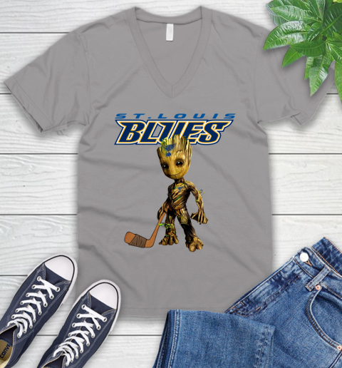 St.Louis Blues NHL Hockey Groot Marvel Guardians Of The Galaxy V-Neck T-Shirt 4