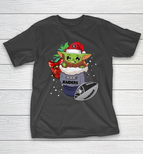 Oakland Raiders Christmas Baby Yoda Star Wars Funny Happy NFL T-Shirt 2