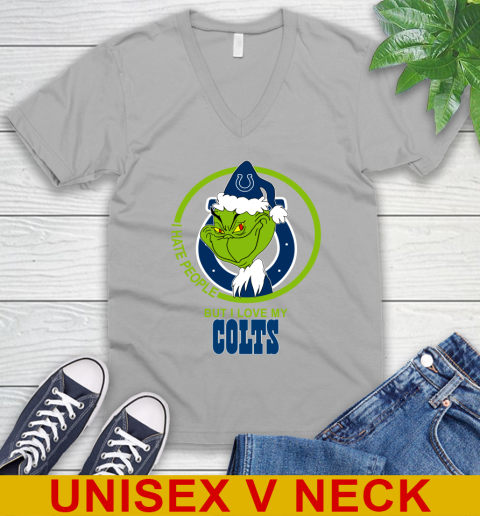 Indianapolis Colts NFL Christmas Grinch I Hate People But I Love My Favorite Football Team V-Neck T-Shirt 4