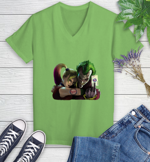 Minnesota Twins MLB Baseball Joker Harley Quinn Suicide Squad Women's V-Neck T-Shirt 11