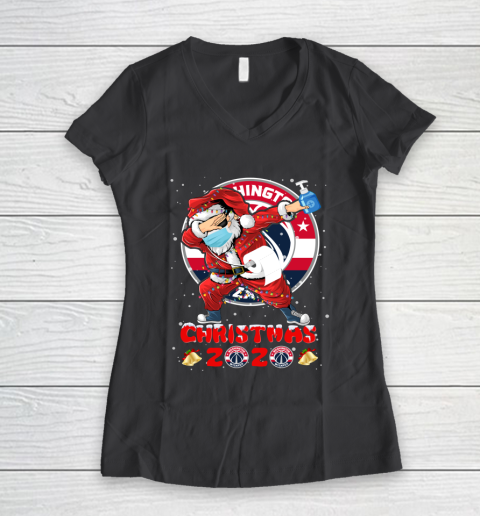 Washington Wizards Funny Santa Claus Dabbing Christmas 2020 NBA Women's V-Neck T-Shirt 6