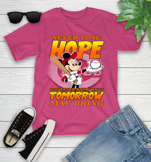 Cincinnati Reds MLB Baseball Mickey Disney Never Lose Hope Youth T-Shirt 11