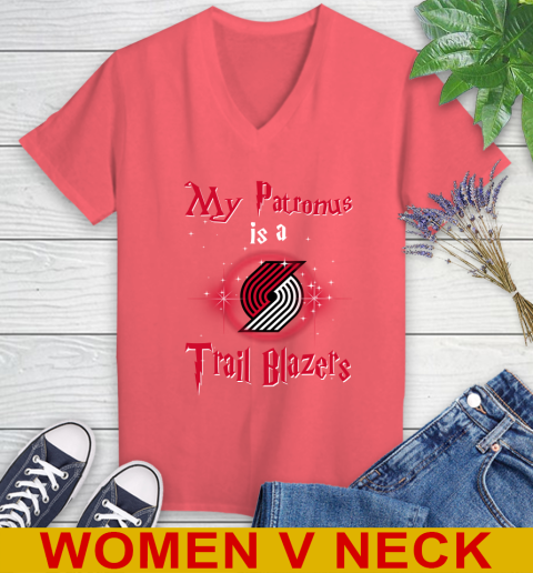 NBA Basketball Harry Potter My Patronus Is A Portland Trail Blazers Women's V-Neck T-Shirt 6