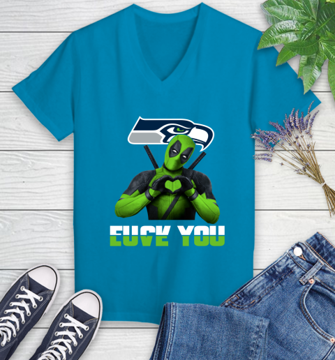 NHL Seattle Seahawks Deadpool Love You Fuck You Football Sports Women's V-Neck T-Shirt 7