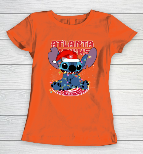 Atlanta Hawks NBA noel stitch Basketball Christmas Women's T-Shirt 2