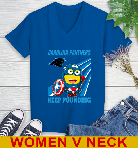 NFL Football Carolina Panthers Captain America Marvel Avengers Minion Shirt Women's V-Neck T-Shirt 9