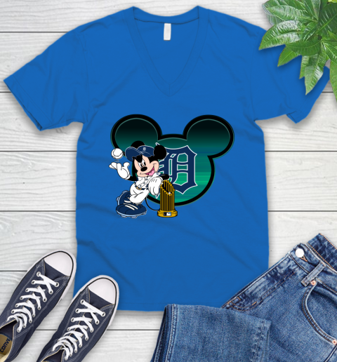 MLB Detroit Tigers The Commissioner's Trophy Mickey Mouse Disney V-Neck T-Shirt 6