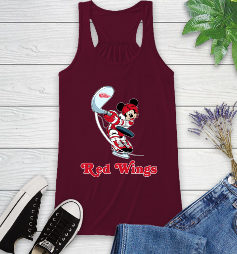 NHL Hockey Detroit Red Wings Cheerful Mickey Mouse Shirt Racerback Tank 3